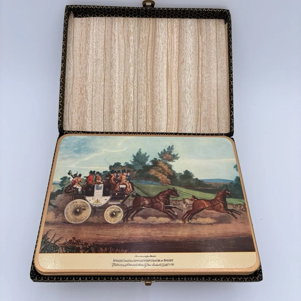 6 Win-el-ware Placemats Depicting Stagecoach Scenes Vintages 1950s‎ Boxed